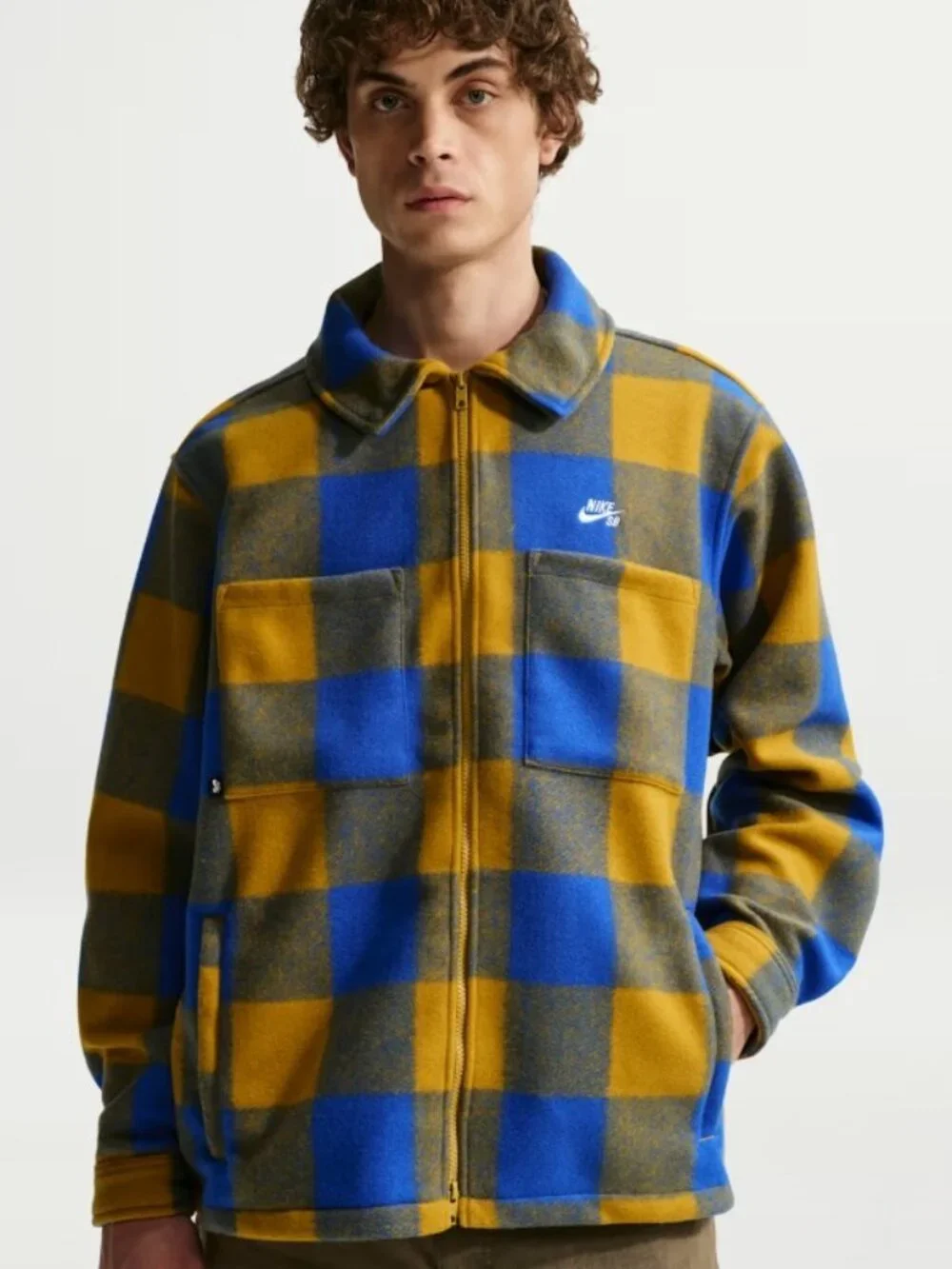 Nike SB Essential SkateShirt Jacket Flannel HV1421-405 Blue Yellow Plaid Mens M